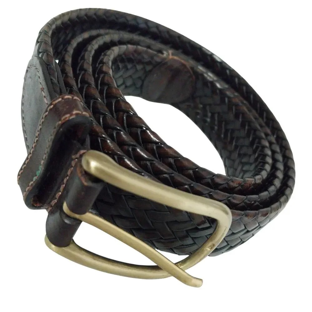 PERRY ELLIS PORTFOLIO! ESPRESSO BROWN GENUINE LEATHER BRAIDED BELT, ARGENTINA!